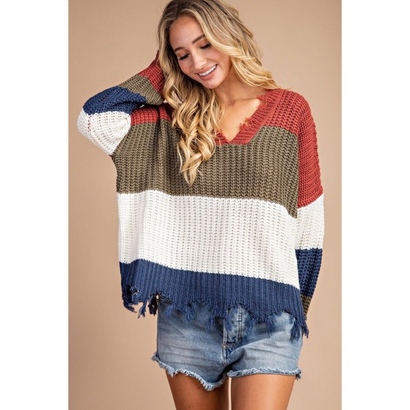 likeNarly Sweaters - >>LAST<< Kara Distressed Chunky Sweater - Olive